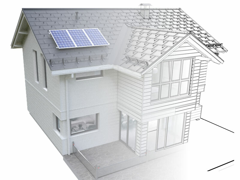 Model van een woning, getoond met 3D- en BIM-gegevens en een textuur