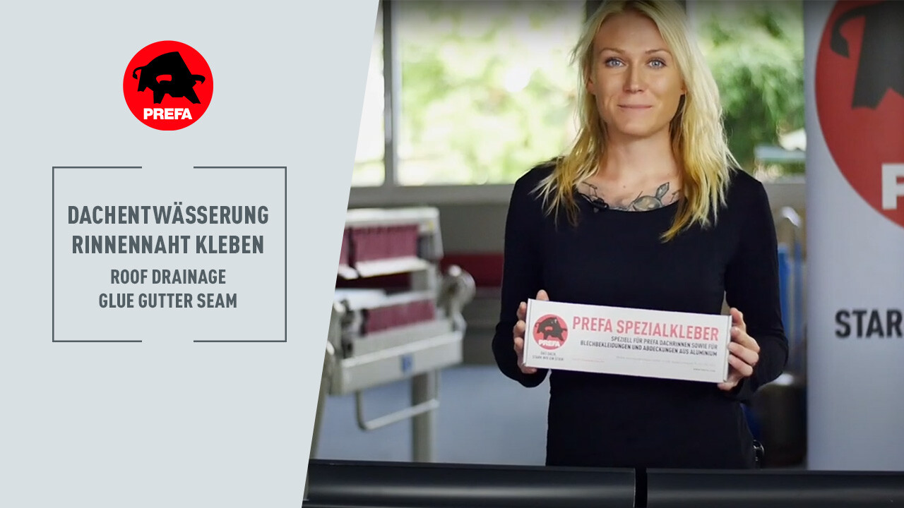 Thumbnail für das Youtube Video vom PREFA Academy Kanal "Rinnennaht kleben"