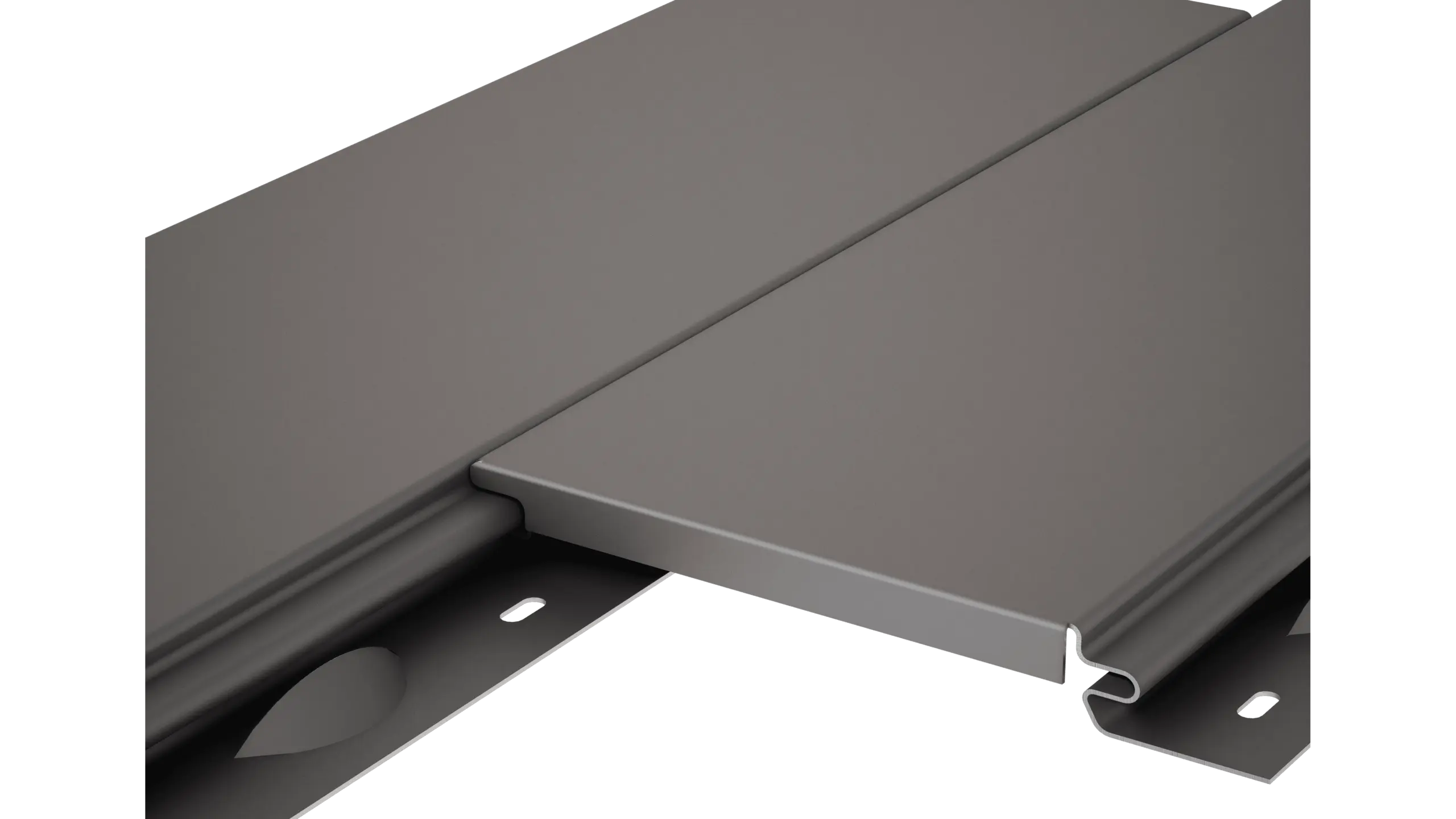 PREFA Siding zonder schaduwvoeg met een glad oppervlak als grijs aluminium gevelpaneel in detailweergave